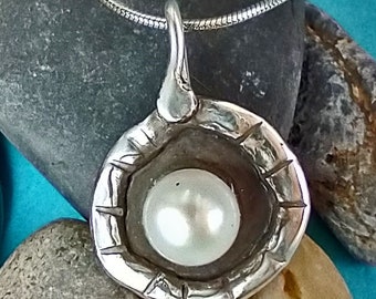 Handmade "Floating Pearl" & Sterling Necklace with 18 inch Chain