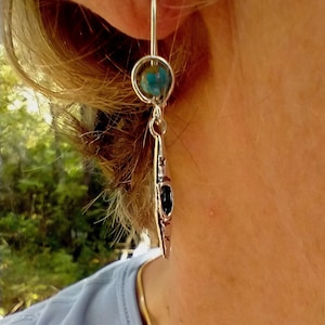 Handmade Sterling Kayak Charm Earrings Turquoise Bead Outdoor Jewelry image 1