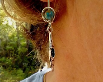 Handmade Sterling Kayak Charm Earrings ~Turquoise Bead ~ Outdoor Jewelry