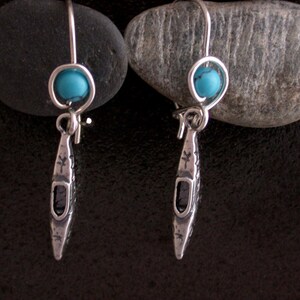 Handmade Sterling Kayak Charm Earrings Turquoise Bead Outdoor Jewelry image 2