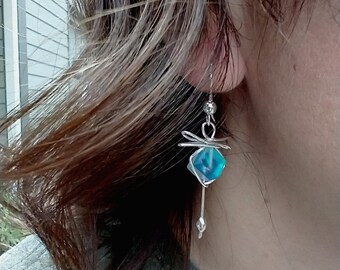 Handmade BlueGreen Mystic Quartz Comet Tail Earrings