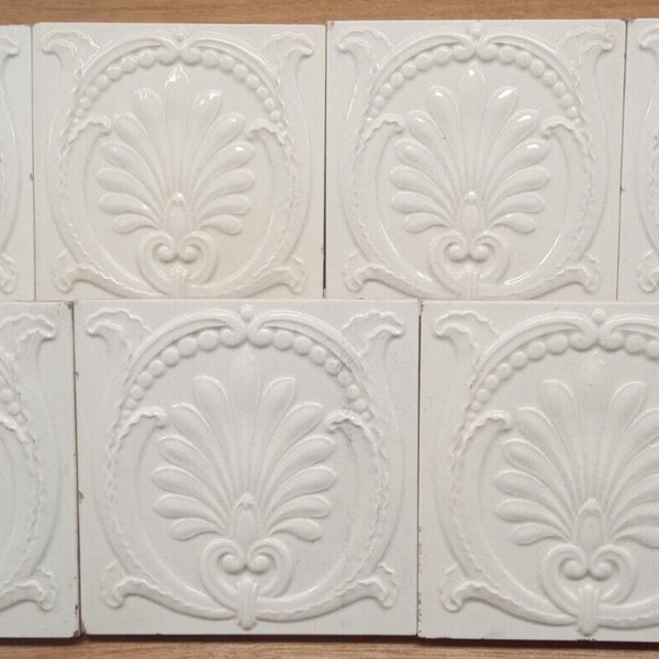 Lot of 7 original recovered antique tiles Art Nouveau Germany Embossed flower