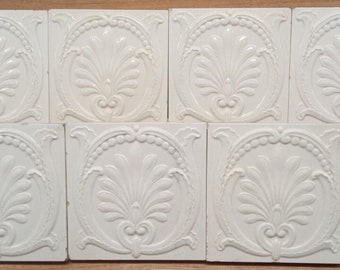 Lot of 7 original recovered antique tiles Art Nouveau Germany Embossed flower