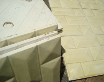 Lot of 30 White Cream 6x6 embosed brick shape Antique Majolica Art Nouveau tiles