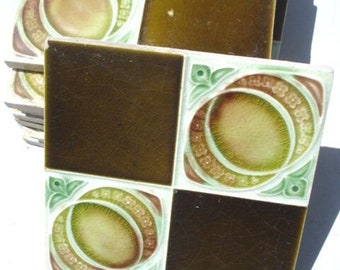 Art Nouveau ceramic majolica 8 tiles bargain clearance quarters