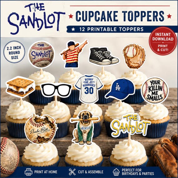 The Sandlot Cupcake Toppers | Baseball Birthday Party Decorations (Digital Download)