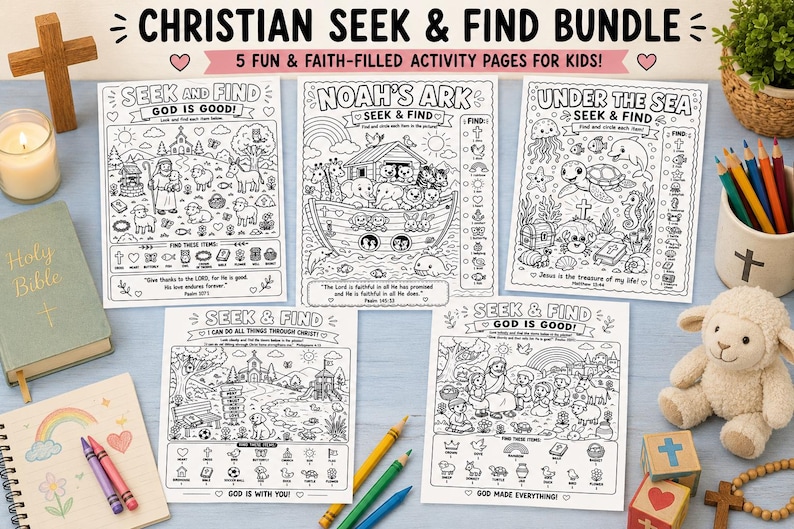 Hojas de trabajo cristianas de búsqueda y descubrimiento, actividades bíblicas para niños (descarga digital) imagen 2