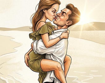 Custom Couple Caricature Portrait From Photo, Personalized Cartoon Couple, Wedding Anniversary Gift, Digital Portrait, Couple Illustration