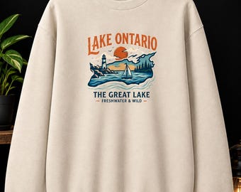Sudadera del lago Ontario, sudadera de cuello redondo de los Grandes Lagos, jersey vintage de Ontario, Canadá, suéter de la vida en el lago, regalo para amantes de los lagos, sudadera unisex