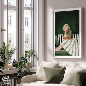 Emerald Green Woman Reading Art Print: Mid-century Modern (instant ...