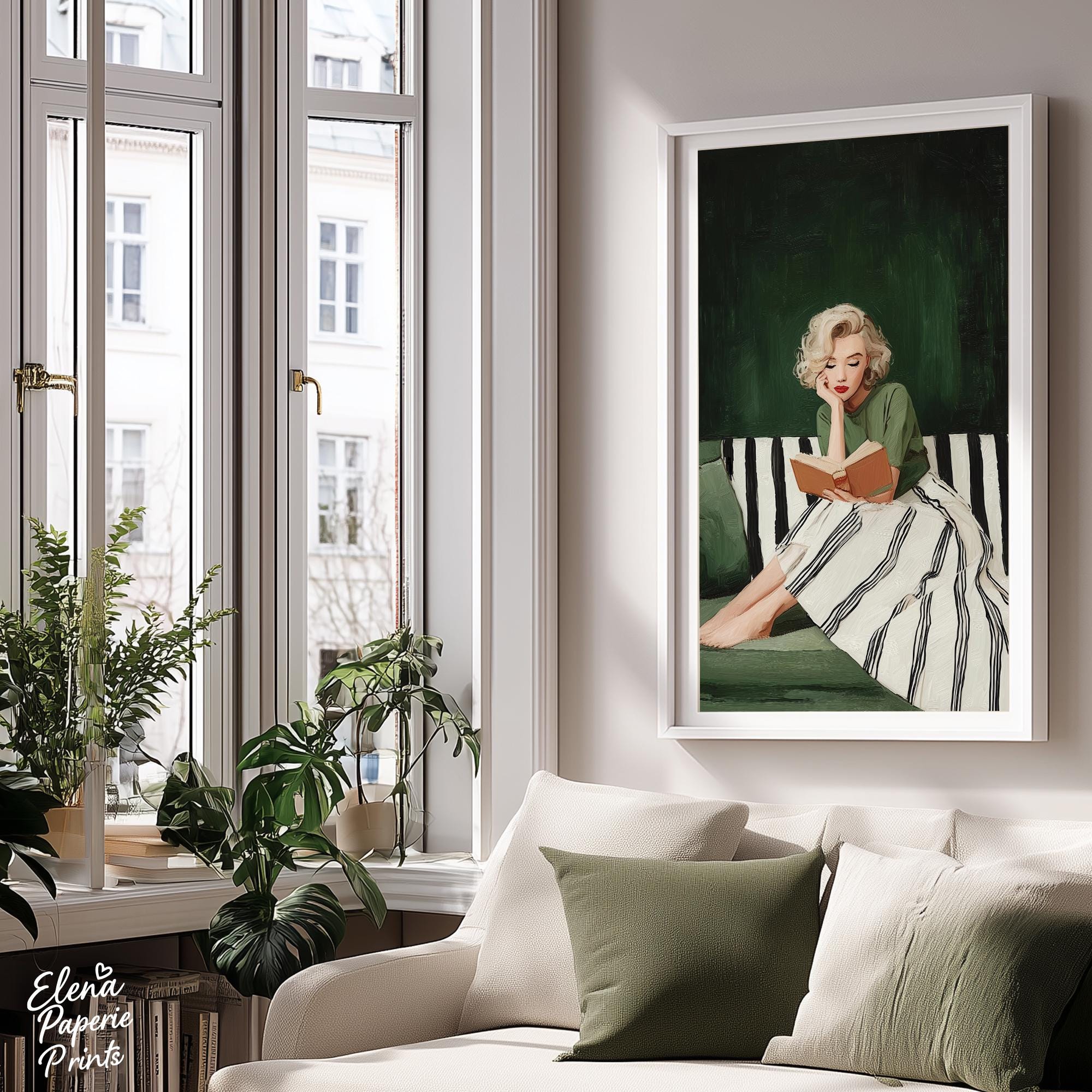 Emerald Green Woman Reading Art Print: Mid-century Modern (instant ...
