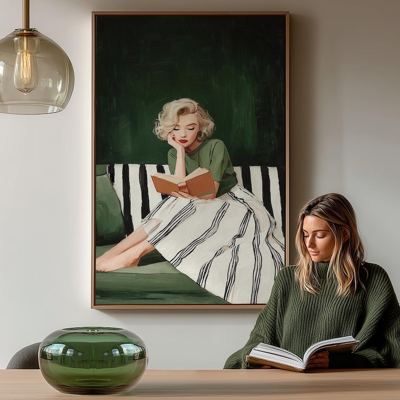 Emerald Green Woman Reading Art Print: Mid-century Modern (instant ...