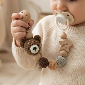 Handgjord Boho Nappklämma, Personlig Napphållare, Present till Nybliven Mamma, Neutral Babyaccessoar