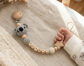 Handmade Crochet Pacifier Clip, Custom Name Baby Accessory, Newborn Shower Gift