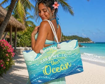 Take Me to the Ocean Weekender | Nautical Waves Beach Tote