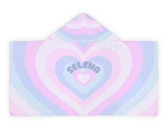 Pastel Heart Hooded Towel | Youth Hooded Towel, Pink Blue Striped Heart