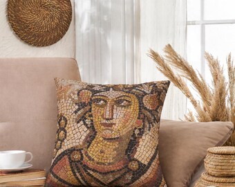 Byzantine Mosaic Face Pillowcase | Square Pillowcase, Decorative Throw