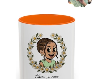 Personalized photo design , Smiling Girl Daisy Wreath Mug | Accent Coffee Mug 11oz 15oz