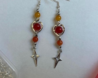 Flame Beaded Heart Earrings