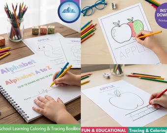 Alphabet-Malvorlagen A-Z | ABC-Übungsblätter zum Ausdrucken | Schreibübungen für Vorschule und Kindergarten | Sofortiger PDF-Download
