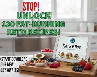 120 Recetas Keto - Libro de cocina bajo en carbohidratos, plan de comidas (Descarga digital)