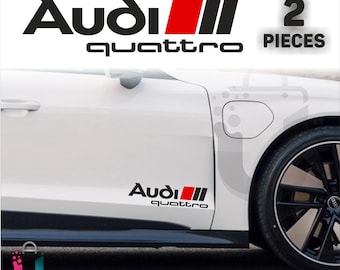 2x Audi Quattro 23cm Decals – Side Skirt Badge, Logo & Graphic Stripes