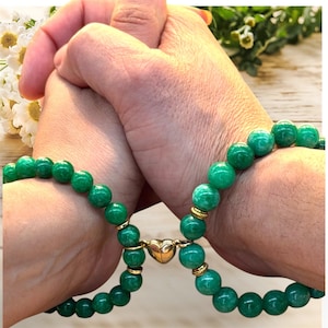 Couple Love real Jade stone Beads Bracelet Set customise size