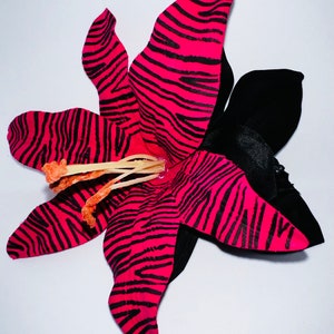 Hand Painted Zebra Print Double Lily and Orchid Hair Flower -  Pink