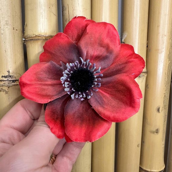 SOPHIA Single Anemone Silk Pinup Vintage Hair Flower Red