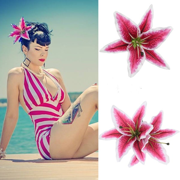 QUEENIE Stargazer Lily Hair Flower - Single/Double