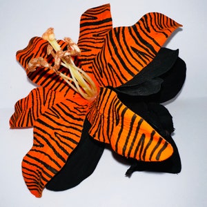 Hand Painted Zebra / Tiger Print Double Lily and Orchid Hair Flower -  Orange