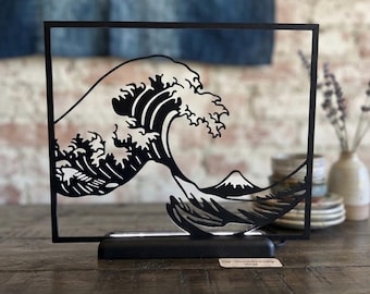 The Great Wave LED Lamp, Hokusai Japanese Wave Silhouette Night Light, Japandi Decor