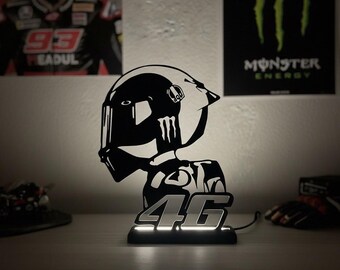 MotoGP LED Silhouette Lamp – Choose Your Rider – 3D Printed Racing Helmet Night Light – MotoGP Fan Gift – Desk Lamp