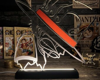 Anime Character Silhouette LED Lamp, 3D Printed Desk Light, Straw Hat Design