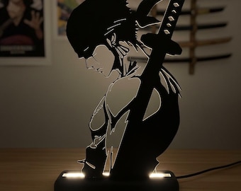 Roronoa Zoro Silhouette Lamp , One Piece LED Light , Zoro Anime Gift , 3D Printed Manga Decor , Pirate Hunter Night Light