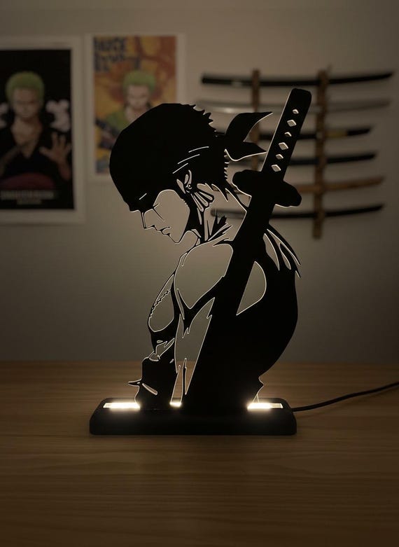 Roronoa Zoro Silhouette Lamp , One Piece LED Light ,  Zoro Anime Gift , 3D Printed Manga Decor , Pirate Hunter Night Light