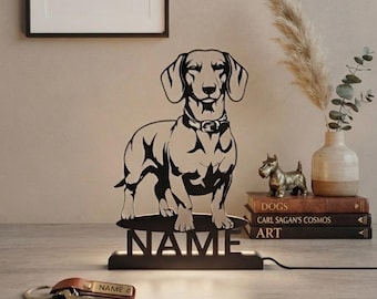 Personalized Dachshund LED Lamp, Custom Name Dog Silhouette Night Light, Dog Lover Decor