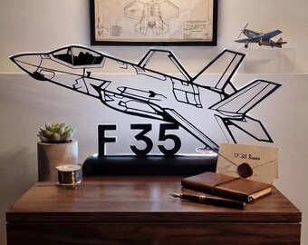 F-35 Fighter Jet LED Lamp, Military Aircraft Silhouette Night Light, Aviation Decor