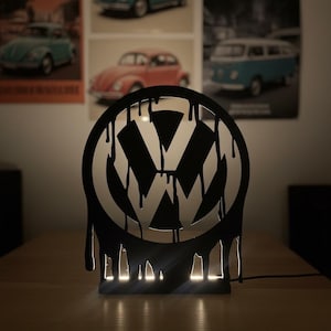 Lampada LED logo Volkswagen, Insegna Luminosa Silhouette, Decorazione Camera Stampa 3D, Idea Regalo motori Fan auto