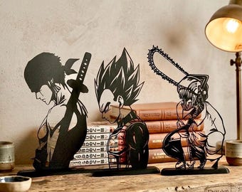 Anime Character Desk Sculpture, 3D Printed Silhouette, Matte Black Display Figure