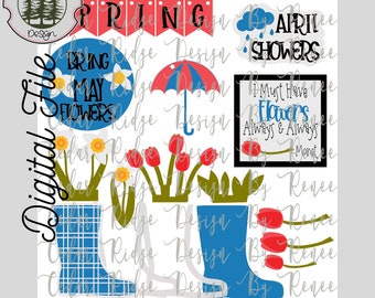 SVG / LÁSER / corte DIGITAL / estilo granja / bota de lluvia / duchas de abril / bandeja escalonada / Glowforge probado / Glowforge listo