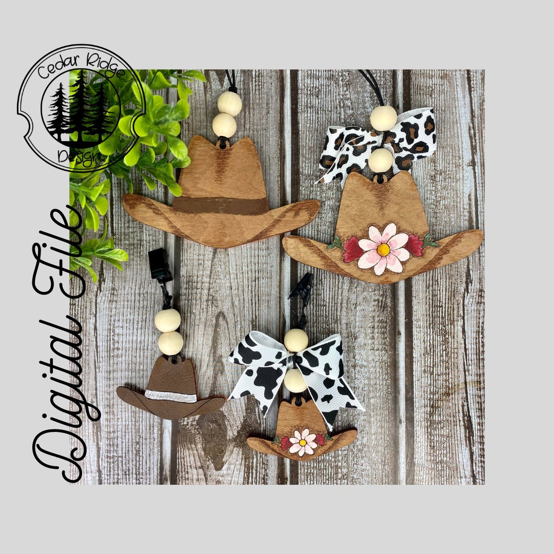 Cowboy Hat with Cowboys - Cedar Ornament Cowboy Hat with Cowboys - Cedar Ornament