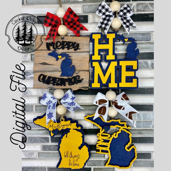 SVG/ LASER cut/ DIGITAL/Michigan  Ornament/Christmas Ornament/Bogg charm/Bag tag/Car Charm/Glowforge Tested/Glowforge Ready