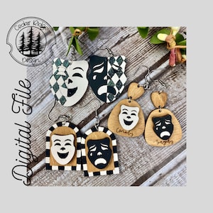 Komedi-tragedi teatermaskörhängen / SVG / LASERSkärning / DIGITAL / teaterdrama droppörhängen / vinterörhängen / Glowforge-klar / Lightburn-testad