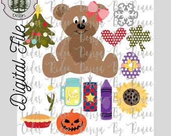 SVG/ LASER cut/ DIGITAL/ Teddy Bear Shiplap Welcome Sign with with 12 interchangeable pieces  /Glowforge Tested/Glowforge Ready