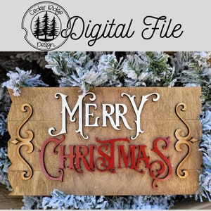 SVG/ Corte LÁSER/ DIGITAL/Feliz Navidad Pallet Sign/Navidad/Navidad/Decoración de Navidad/Señal de puerta/Glowforge probado/Glowforge listo