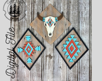 Aztec Bull / Aztec Bull Sign Trio/SVG/ LASER cut/ DIGITAL/Western Wall Decor/ Glowforge ready/lightburn tested