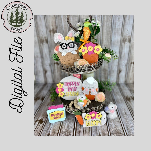 SVG/ LASER cut/ DIGITAL/Hoppin into Spring /Spring Tiered Tray Set/ Bunny Tiered Tray  Set/Farmhouse Decor/Glowforge Tested/Glowforge Ready