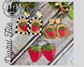 Brincos caprichosos de morango/SVG/corte a laser/DIGITAL/brincos de morango/brincos de primavera/prontos para Glowforge/testados para queimadura de luz
