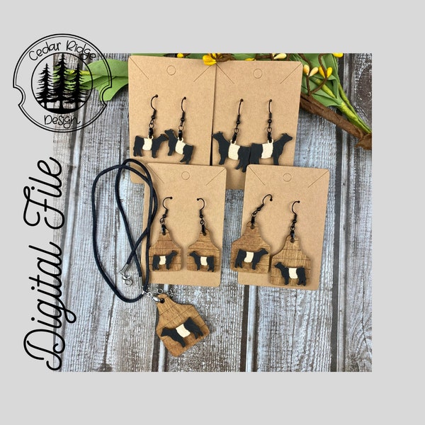 Belted Galloway Show Animal Jewelry/Youth Earrings/SVG/LASER cut/ DIGITAL/Adult Earrings/Necklace Charm/Glowforge Tested/Lightburn Tested